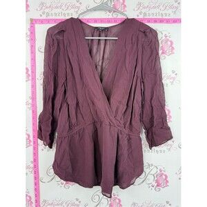 Babaton blouse silk purple wine deep red shirt Mauve Wrap-Style Blouse